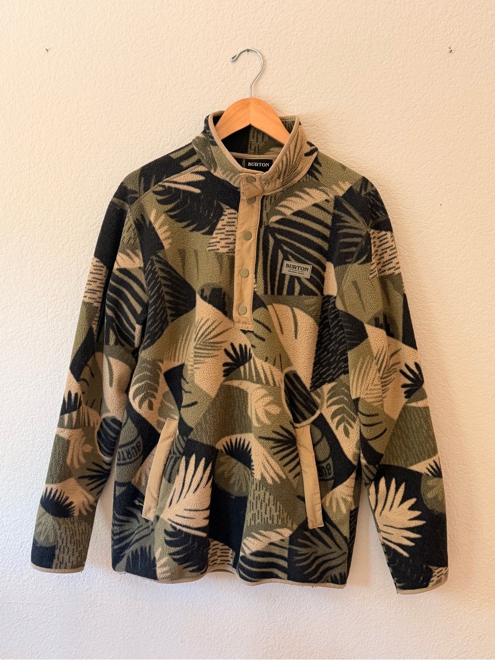 Burton Olive, Tan & Black Patterned Teddy Fleece Jacket